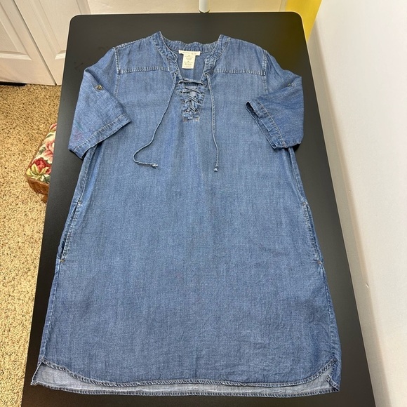 Philosophy 100% Tencel Lyocell Chambray Lace up Front Detail Dress XL Pockets - Picture 13 of 13